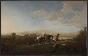 Travellers in Hilly Countryside