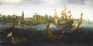 Ships off IJsselmonde by Aert Anthoniszoon