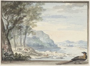 River Landscape with a Chicken in the Foreground