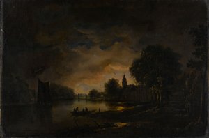 River View by Moonlight by Aert van der (after) Neer