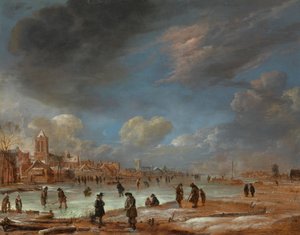 Winter Landscape near a Town with Kolf Players by Aert van der Neer