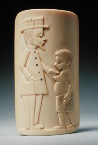 Plaque with figures of a European man and an African woman, Congo by African