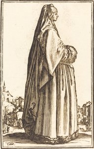 Noble Woman Wearing a Veil and a Dress Trimmed in Fur by After Jacques Callot