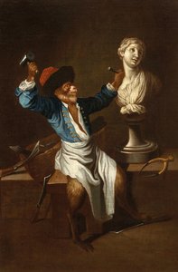 A Monkey as a Sculptor 18th Century by after Jean Antoine Watteau