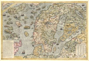 A Faithful Reproduction of Carta Marina (A Wallmap of Scandinavia by Olaus Magnus Published in 1539) by After Olaus Magnus