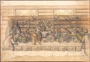 Early Draft of Valdemar Sejr and the Feast at Lyø by Agnes Slott Møller