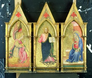 The Archangel Gabriel; Christ the Redeemer; The Virgin Annunciate on Gold Ground Panels by Agnolo Gaddi
