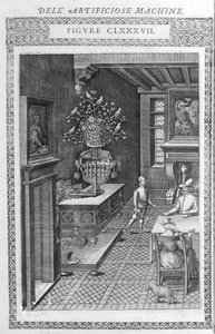 Fountain with Fake Birds Singing. Project by Agostino Ramelli, from “Diverse and Artificiosis Machine”. Milan 1600