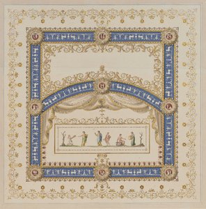 Ceiling Designs in the Antique Manner, with Central Scenes of the Gods in Friezes by Agostino (attr.) Brunias