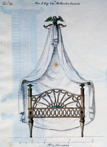 Canopy Bed for Alexander Saracens, from Lavori di Falegname e Fabbro Ideati e Disegnati da Me Agostino Fantastici, Manuscript 3, Plate 18 by Agostino Fantastici