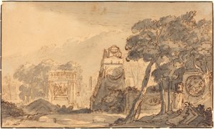 Landscape with Ancient Tombs by Agostino Mitelli