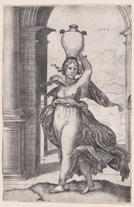 Woman Carrying a Vase on Her Head by Agostino Veneziano