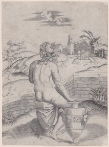 Woman Seated near a Vase by Agostino Veneziano