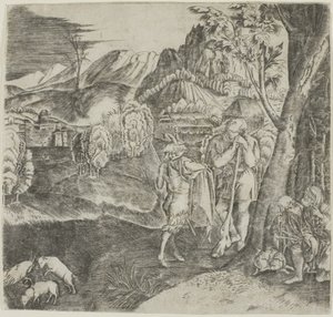 Shepherds and Satyr in a Landscape by Agostino dei Musi
