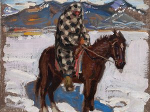 Native American on Horseback in Snow by Akseli Gallen-Kallela
