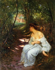 A Young Woman Seated on a Wooded Path