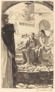 Pierre Copies the Virgin from the Portal of the Church of Marly by Albert Besnard