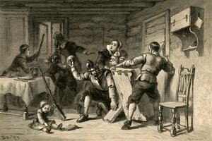 Puritans Barricading Their House Against Indians, 1877