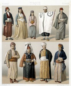 19th century Turkish costumes. Illustration in 