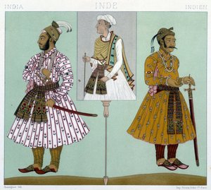 Costumes of Mugols dignitaries. Engraving by Racinet