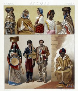 Egyptian Costumes. Illustration in “The Historical Costume” by Racinet by Albert Charles August Racinet