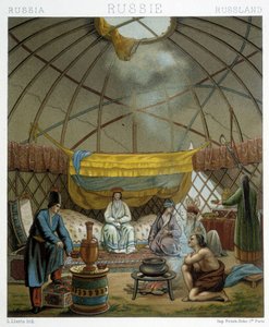 Kalmyk (Russian nomads) in their yurt by Albert Charles August Racinet