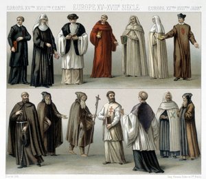 Monastic costumes in Europe from the 15th to the 18th centuries. Illustration in 