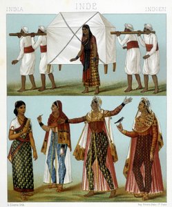 Transport and Traditional Feminine Costumes. Illustration in “Le Costume Historique” by Racinet by Albert Charles August Racinet