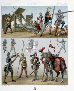 Warriors in the 15th century - in The historical costume by Racinet by Albert Charles August Racinet