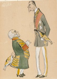 Caricature of von Haartman, Chairman of the Nobility and Baron Taube by Albert Edelfelt