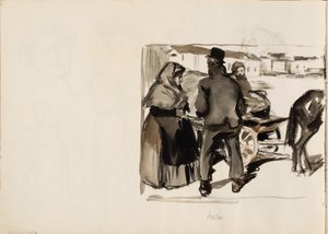 Horse Carriage, Three People by Albert Edelfelt