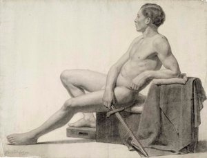 Seated Male Model Holding a Sword, Academy Study by Albert Edelfelt