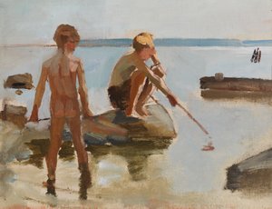 Sketch for Boys Playing on the Shore by Albert Edelfelt