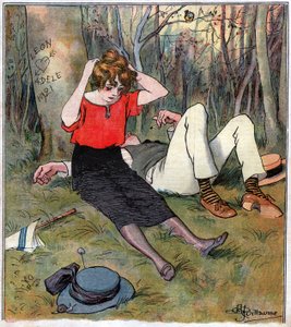 Couple after love in the woods