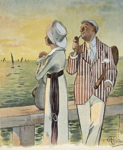 Flirt at dusk - drawing by Albert Guillaume (1873-1942), in Le Rire, August 1912 by Albert Guillaume