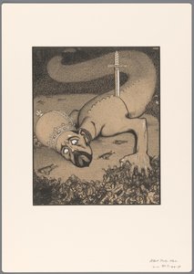 Design for a Political Cartoon: Snake with Crowned Head Stabbed by the Sword of Justice by Albert Hahn (I)