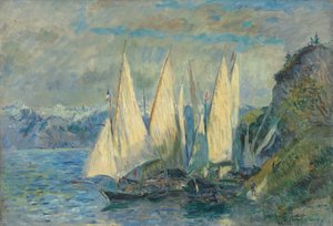 Boats with Large Sails on Lake Geneva at Meillerie in Haute-Savoie by Albert Lebourg
