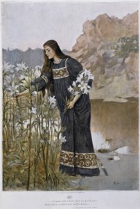 A woman blows iris - by Lynch, early 20th century by Albert Lynch
