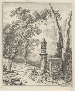 Landscape with Resting Figures by a Tomb Monument