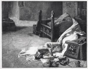 Death of William the Conqueror - First Norman king of England. Death of William I the Conquerant - engraving after the painting by Albert Maignan by Albert Pierre René (after) Maignan