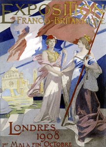 Two women, symbol of France and England, shake hands. Poster by Albert Maignan (1908) for the 1908 Franco-British exhibition in London