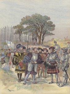 At the Camp of Bicocca, the Swiss Demand Pay, Leave, or Battle by Albert Robida