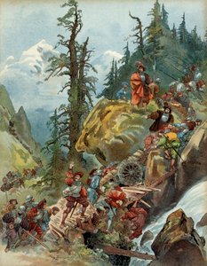 Fifth Italian War (1515-1516): the passage of the Alps in August 1515, by the Larche Pass, of the army of Francis I (1494-1547), en route to Italy