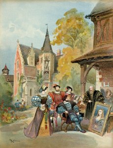 King Francois I (1494-1547) Buying the Mona Lisa from Leonardo da Vinci, Close to the Royal Castle of Amboise, Between 1516 and 1519. Illustration