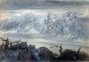 The Battle of Shadows: Soldiers in a Trench Imagining an Assault by Ghostly Soldiers by Albert Robida