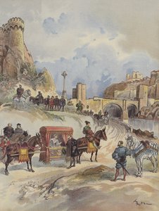 Margaret of France Visiting Her Brother, is Received at the Bridge of Toledo by Charles V by Albert Robida