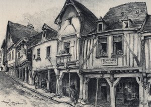 Rue Poterie at Fougeres in the department of Ille-et-Vilaine - La vieille France - La Bretagne - text, drawings and lithographs, by Albert Robida (1848-1926)