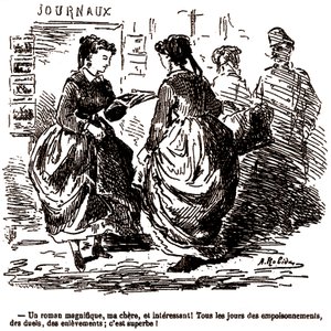 Young Woman Amazed by the Interest in Tragic Newspaper Stories by Albert Robida