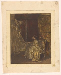 Woman Sitting on a Chair Next to a Cradle by Albert Roelofs
