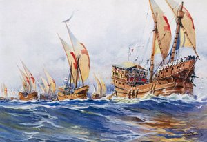 French ships of King Louis IX during eighth crusade in 1268 by Albert Sébille